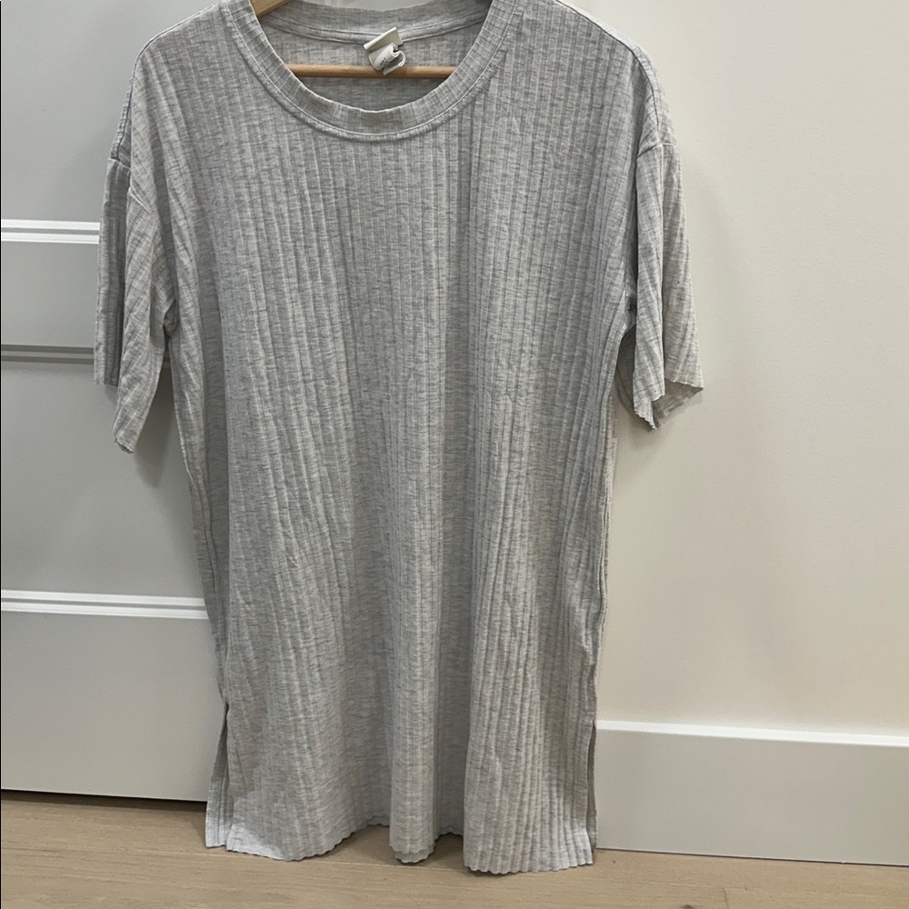 Gray Ribbed Short Sleeve T-Shirt H&M